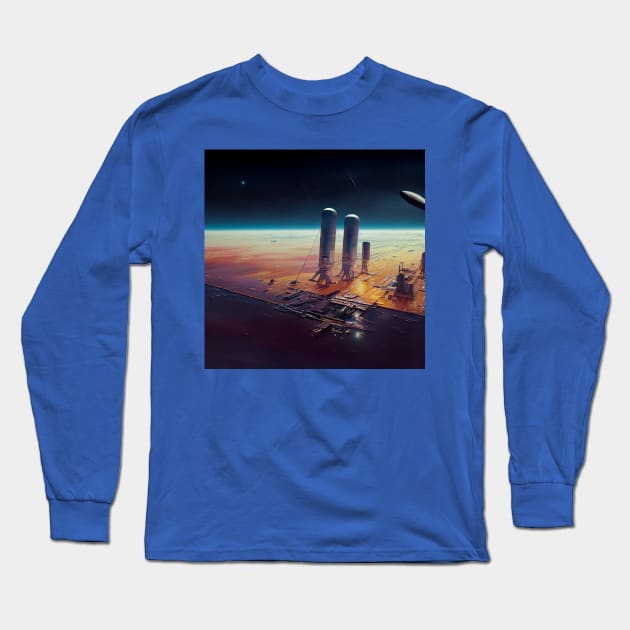 Interplanetary Spaceport Long Sleeve T-Shirt by Grassroots Green